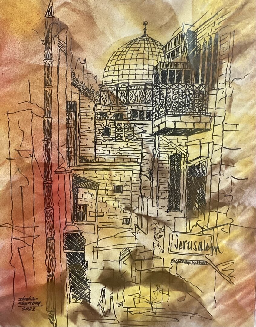 Jerusalem in yellow and red